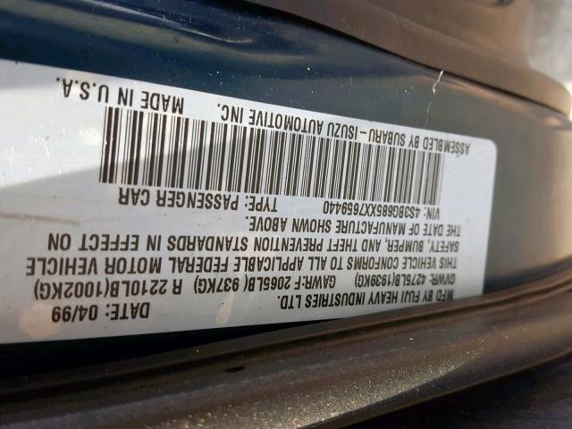 4S3BG685XX7659440 - 1999 SUBARU LEGACY OUT GREEN photo 10