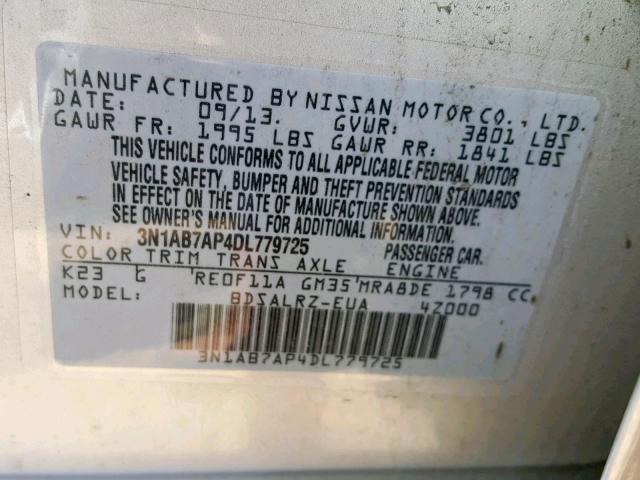 3N1AB7AP4DL779725 - 2013 NISSAN SENTRA SR SILVER photo 10