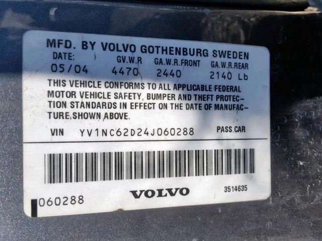 YV1NC62D24J060288 - 2004 VOLVO C70 HPT GRAY photo 10