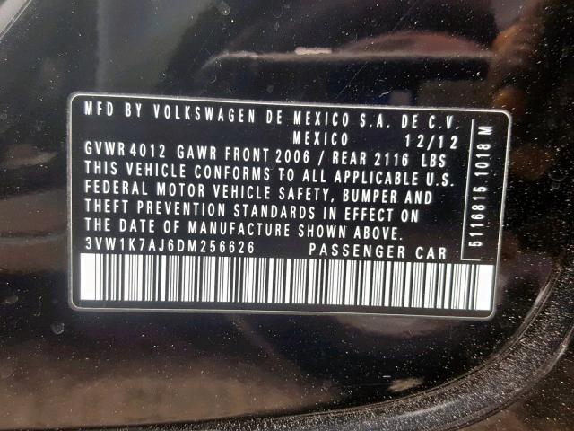 3VW1K7AJ6DM256626 - 2013 VOLKSWAGEN JETTA BASE 黑色 照片 10