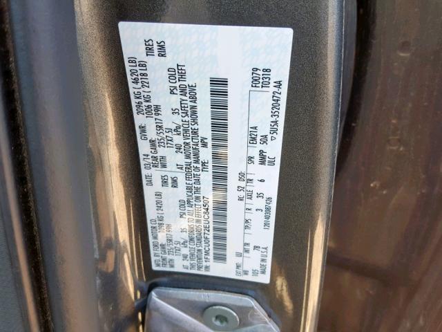 1FMCU0F72EUC84507 - 2014 FORD ESCAPE S GRAY photo 10