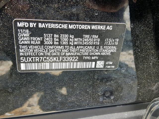 5UXTR7C55KLF33922 - 2019 BMW X3 SDRIVE3 BLACK photo 10