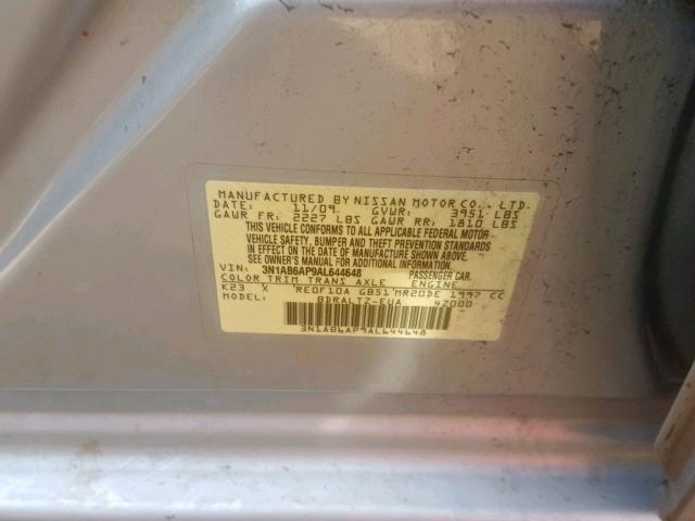 3N1AB6AP9AL644648 - 2010 NISSAN SENTRA 2.0 SILVER photo 10