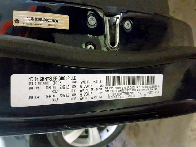 1C4NJCBB4DD208030 - 2013 JEEP COMPASS SP ლურჯი ფოტო 10