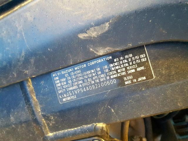 JS1VP54A092100600 - 2009 SUZUKI DL650 GRAY photo 10