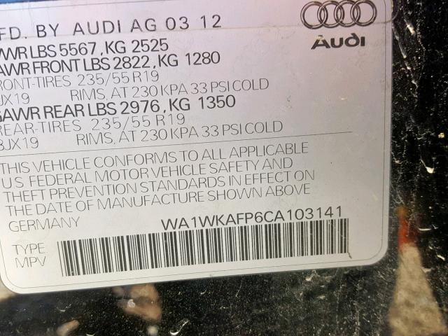 WA1WKAFP6CA103141 - 2012 AUDI Q5 PRESTIG BLACK photo 10