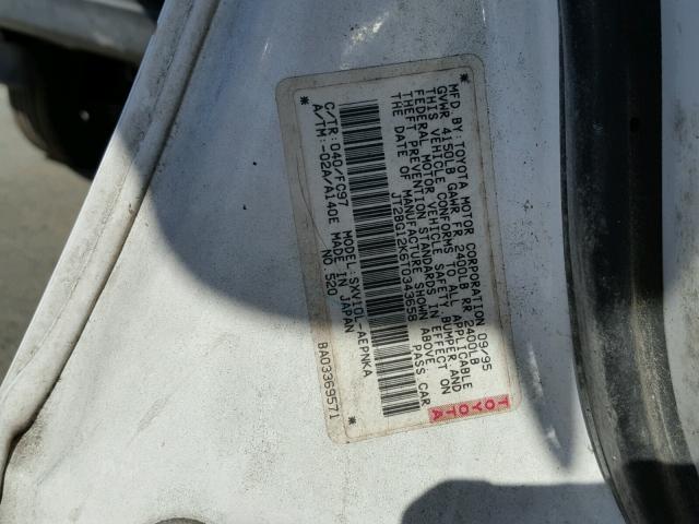 JT2BG12K6T0343658 - 1996 TOYOTA CAMRY DX WHITE photo 10