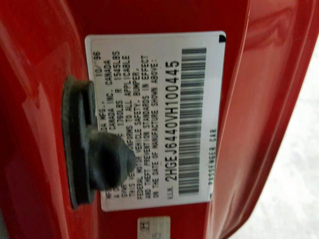 2HGEJ6440VH100445 - 1997 HONDA CIVIC DX RED photo 10