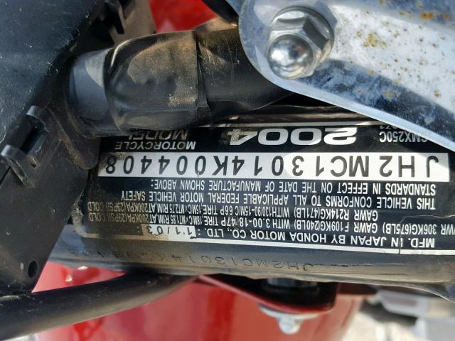 JH2MC13014K004408 - 2004 HONDA CMX250 C RED photo 10