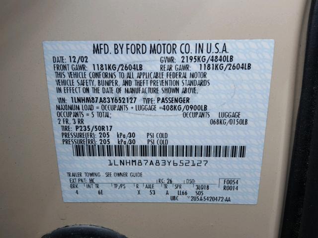 1LNHM87A83Y652127 - 2003 LINCOLN LS أسمر صورة 10