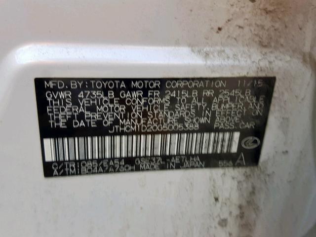 JTHCM1D20G5005388 - 2016 LEXUS IS 300 WHITE photo 10