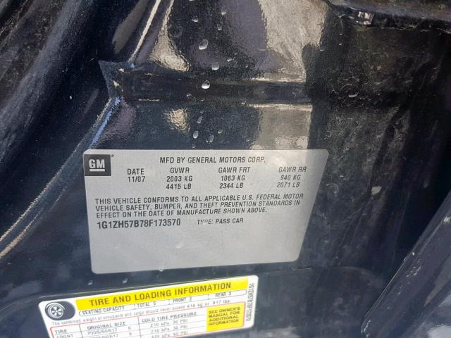 1G1ZH57B78F173570 - 2008 CHEVROLET MALIBU 1LT BLACK photo 10