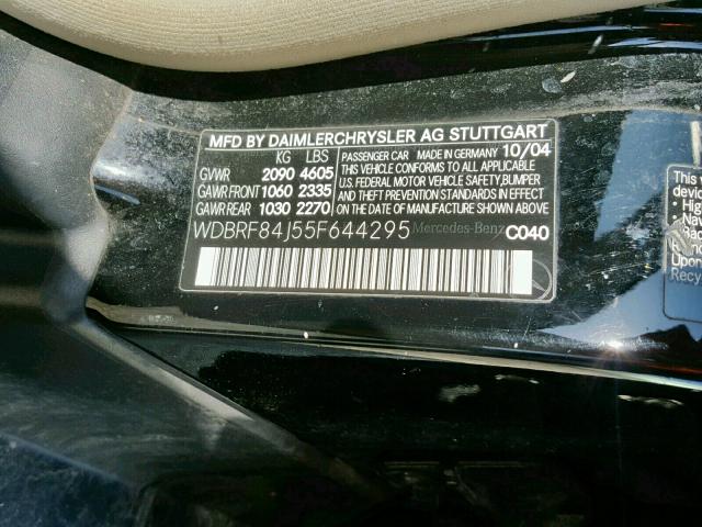 WDBRF84J55F644295 - 2005 MERCEDES-BENZ C 320 4MAT BLACK photo 10