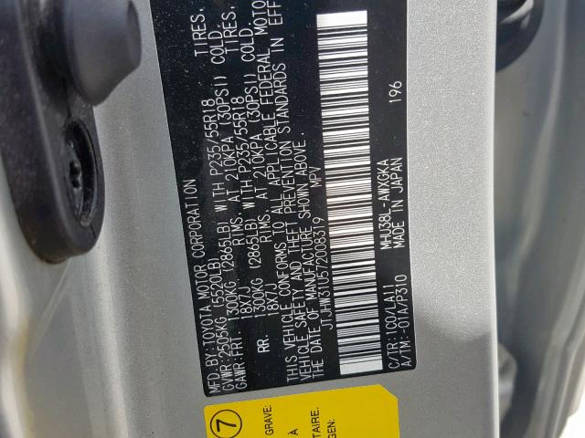 JTJHW31U572008319 - 2007 LEXUS RX 400H SILVER photo 10