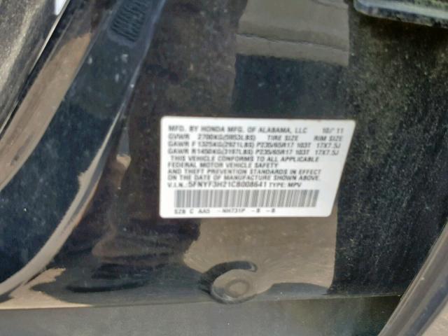 5FNYF3H21CB008641 - 2012 HONDA PILOT LX BLACK photo 10