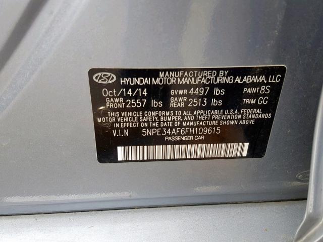 5NPE34AF6FH109615 - 2015 HYUNDAI SONATA SPO GRAY photo 10