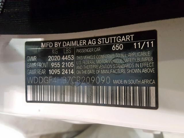 WDDGF4HB7CR209090 - 2012 MERCEDES-BENZ C 250 WHITE photo 10