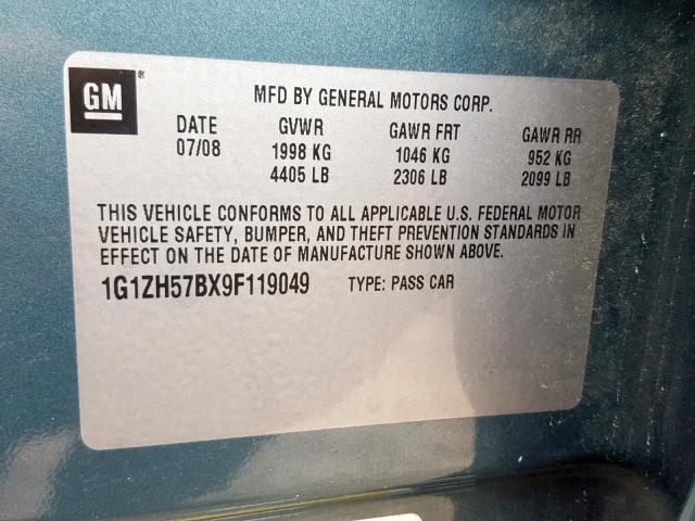 1G1ZH57BX9F119049 - 2009 CHEVROLET MALIBU 1LT ტალღისფერი ფოტო 10