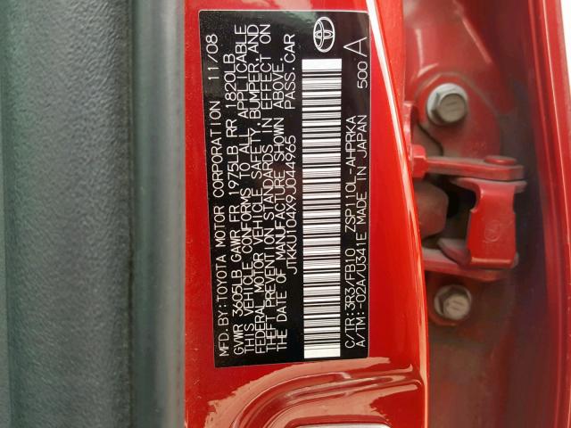 JTKKU104X9J044965 - 2009 TOYOTA SCION XD RED photo 10