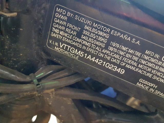 VTTGM51A442102349 - 2004 SUZUKI GS500 FK BLUE photo 10