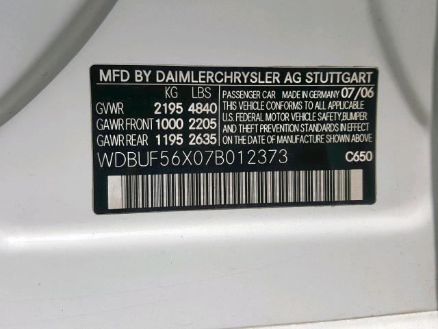 WDBUF56X07B012373 - 2007 MERCEDES-BENZ E 350 WHITE photo 10