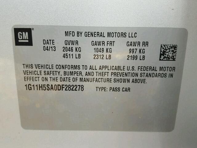 1G11H5SA0DF282278 - 2013 CHEVROLET MALIBU LTZ 灰色 照片 10