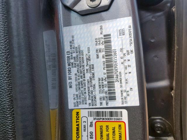 3FA6P0K90ER155601 - 2014 FORD FUSION TIT GRAY photo 10