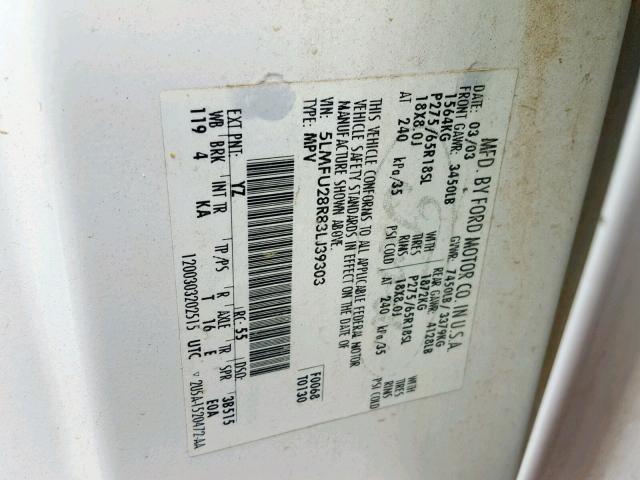 5LMFU28R83LJ39303 - 2003 LINCOLN NAVIGATOR 白色 照片 10