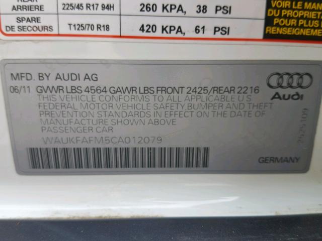 WAUKFAFM5CA012079 - 2012 AUDI A3 PREMIUM WHITE photo 10