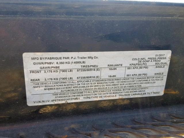 4P5T62021H1270021 - 2017 PJ TRAILER BLACK photo 10