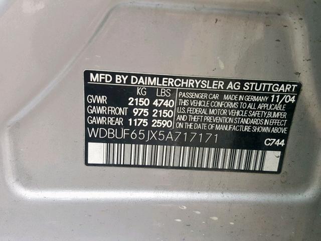 WDBUF65JX5A717171 - 2005 MERCEDES-BENZ E 320 SILVER photo 10