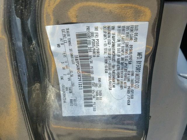 1FAFP34N45W291321 - 2005 FORD FOCUS ZX4 CHARCOAL photo 10