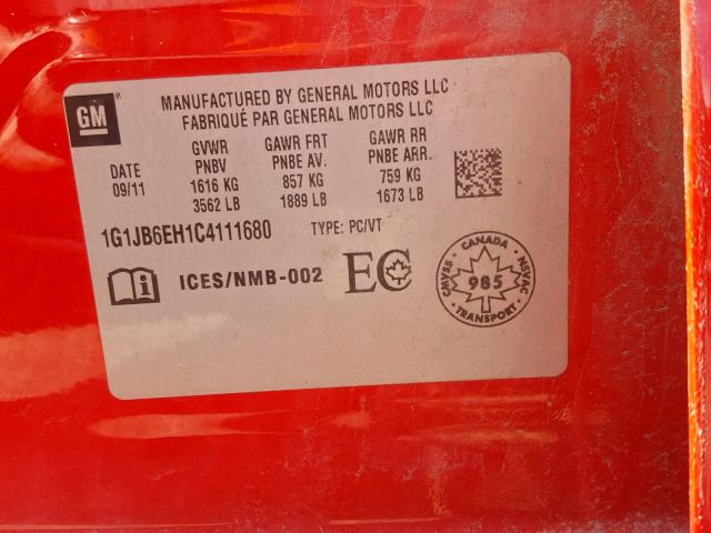 1G1JB6EH1C4111680 - 2012 CHEVROLET SONIC LS RED photo 10