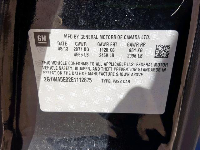 2G1WA5E32E1112875 - 2014 CHEVROLET IMPALA LIM BLACK photo 10