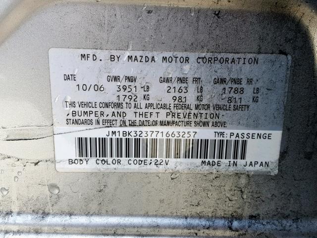 JM1BK323771663257 - 2007 MAZDA 3 S SILVER photo 10