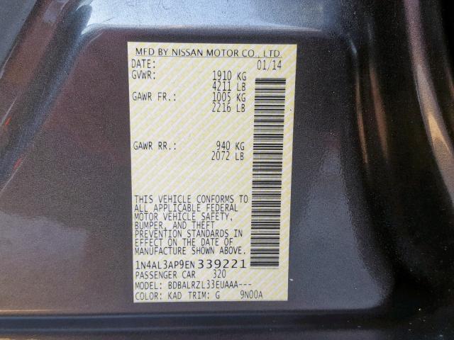 1N4AL3AP9EN339221 - 2014 NISSAN ALTIMA 2.5 GRAY photo 10