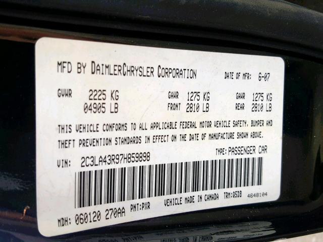 2C3LA43R97H859898 - 2007 CHRYSLER 300 BLACK photo 10