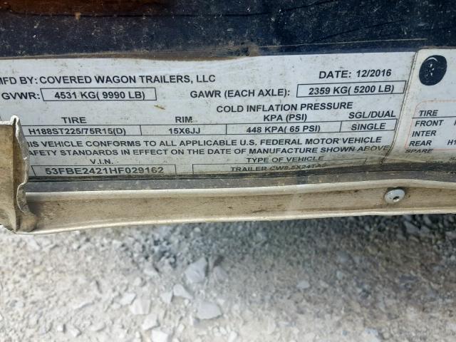 53FBE2421HF029162 - 2017 UTILITY TRAILER BLACK photo 10