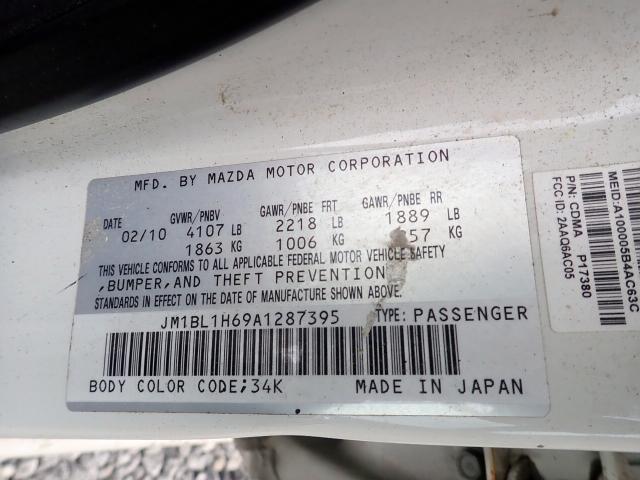 JM1BL1H69A1287395 - 2010 MAZDA 3 S WHITE photo 10