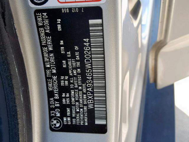 WBXPA93465WD02644 - 2005 BMW X3 3.0I SILVER photo 10