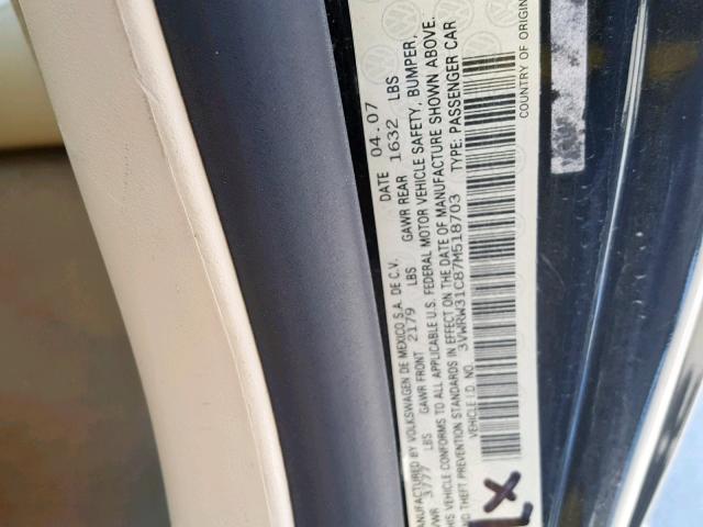 3VWRW31C87M518703 - 2007 VOLKSWAGEN NEW BEETLE შავი ფოტო 10