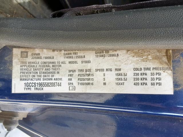 1GCCS196558208744 - 2005 CHEVROLET COLORADO BLUE photo 10