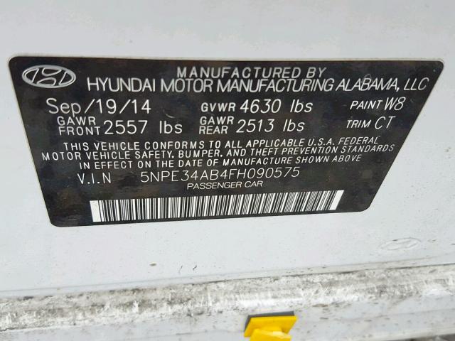 5NPE34AB4FH090575 - 2015 HYUNDAI SONATA SPO WHITE photo 10