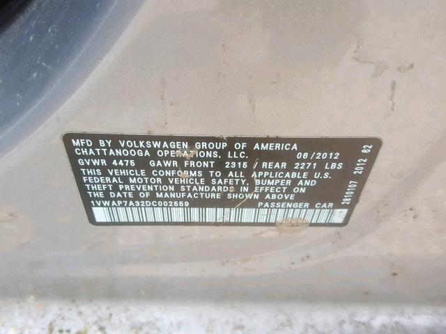 1VWAP7A32DC002559 - 2013 VOLKSWAGEN PASSAT S SILVER photo 10