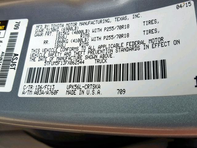 5TFUM5F13FX062544 - 2015 TOYOTA TUNDRA DOU SILVER photo 10