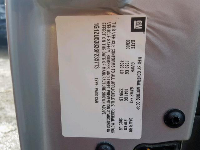 1G1ZU53836F235713 - 2006 CHEVROLET MALIBU LTZ 银色 照片 10