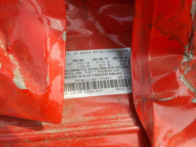 JM1BK343881793921 - 2008 MAZDA 3 HATCHBAC RED photo 10