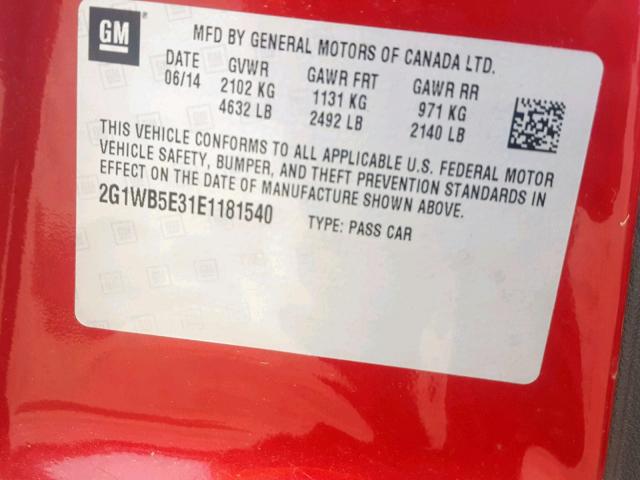 2G1WB5E31E1181540 - 2014 CHEVROLET IMPALA LIM RED photo 10