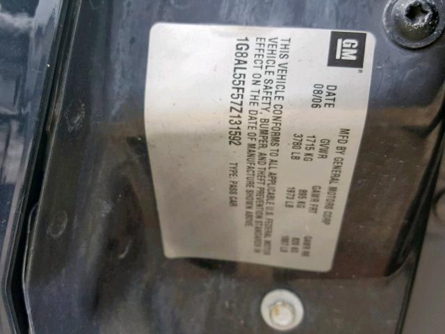 1G8AL55F57Z131592 - 2007 SATURN ION LEVEL BLACK photo 10