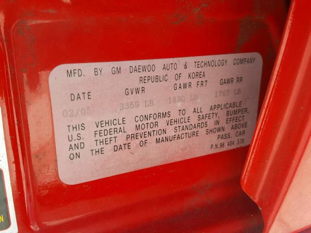 KL1TD52615B422250 - 2005 CHEVROLET AVEO BASE Qırmızı foto 10